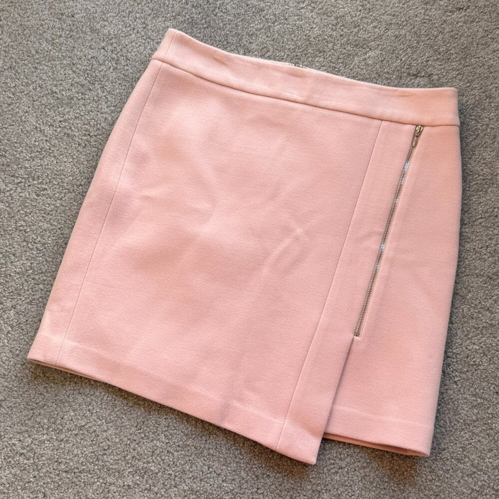 White House Black Market WHBM Blush Pink Asymmetrical Zip Lined Mini Skirt US 4